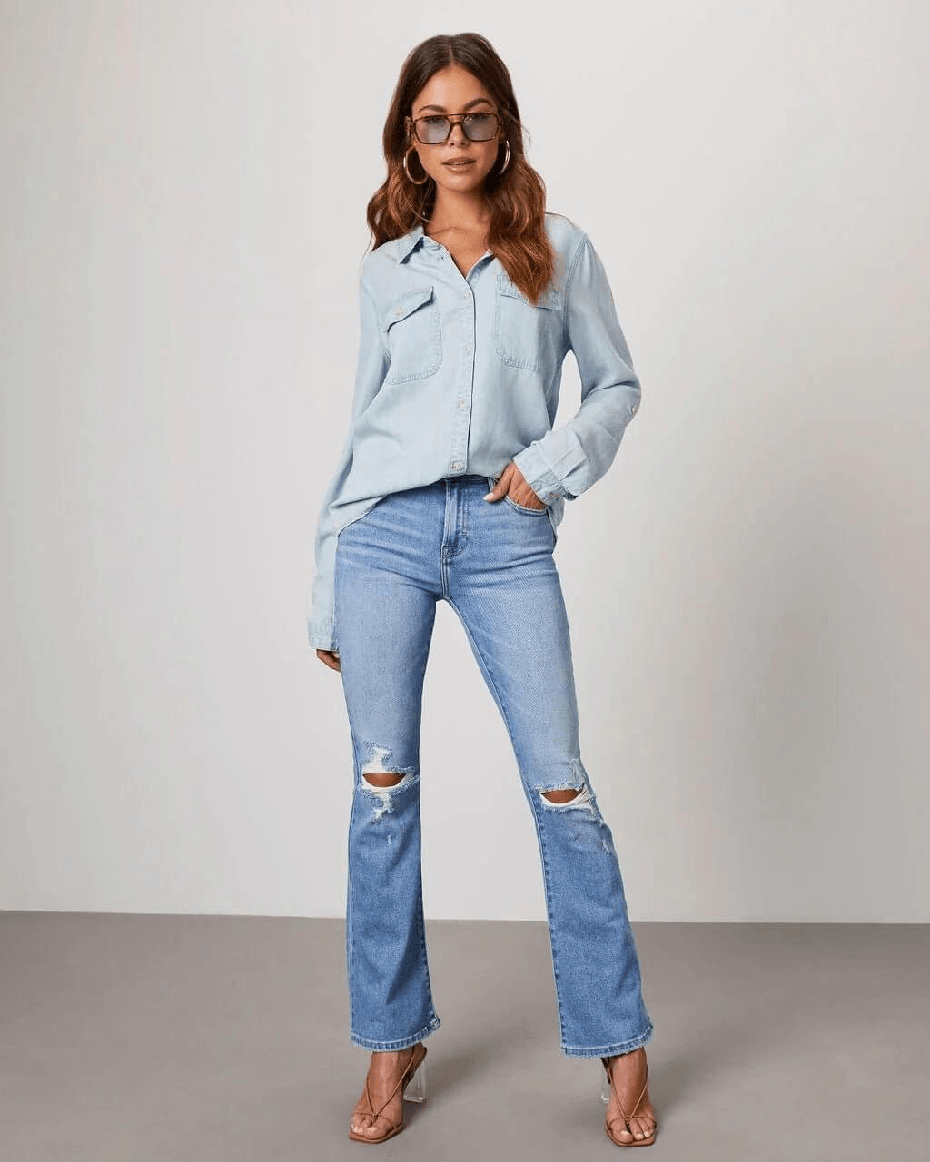 Dawna | Women's Long Sleeve Button Front Denim Shirt