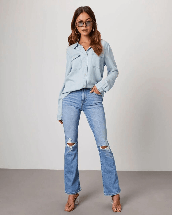 Dawna | Women's Long Sleeve Button Front Denim Shirt