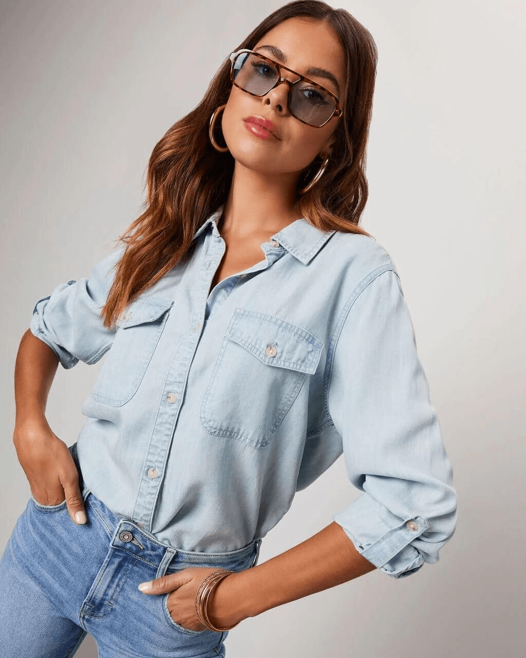 Dawna | Women's Long Sleeve Button Front Denim Shirt