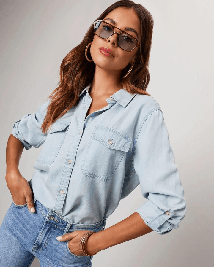 Dawna | Women's Long Sleeve Button Front Denim Shirt