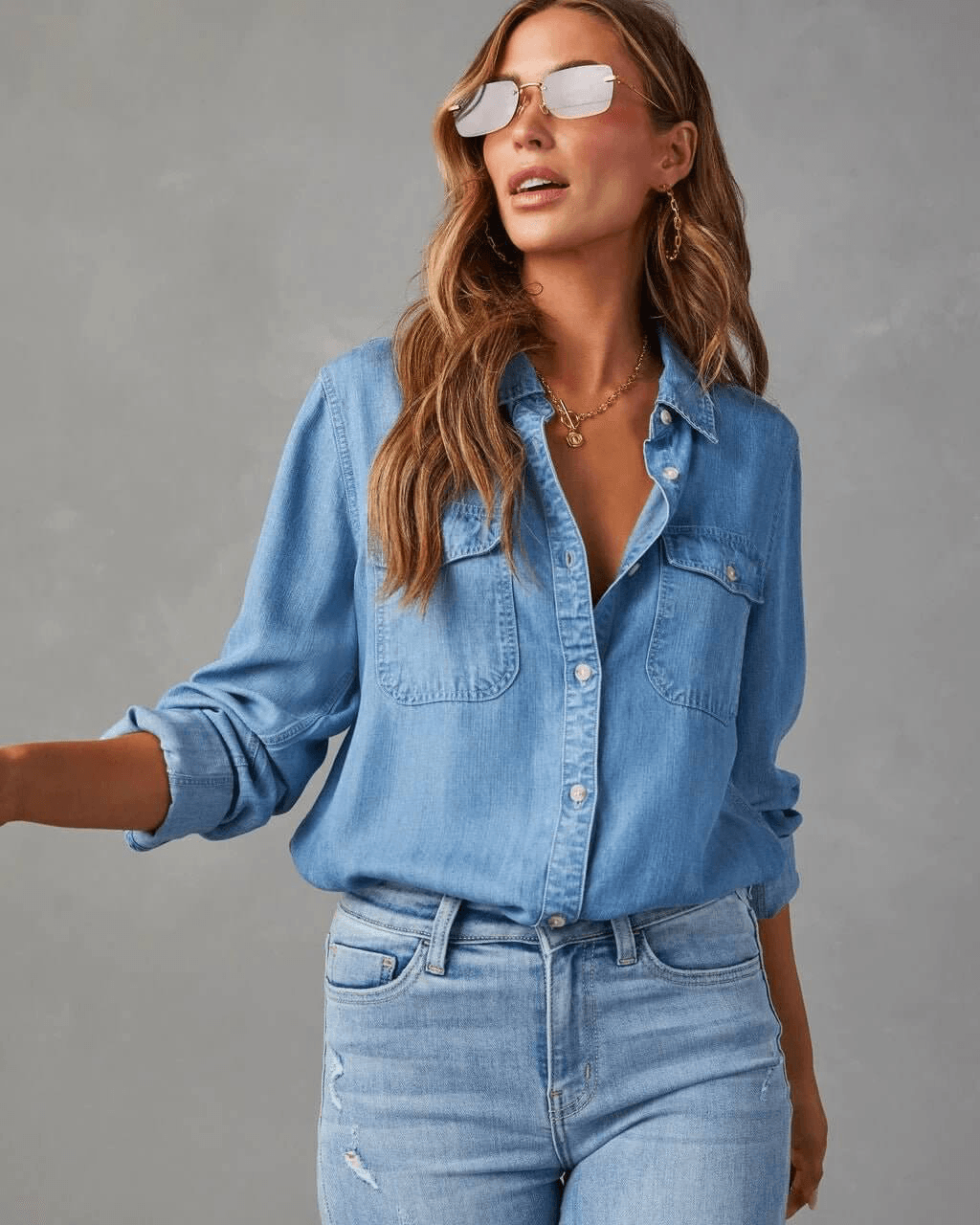 Dawna | Women's Long Sleeve Button Front Denim Shirt