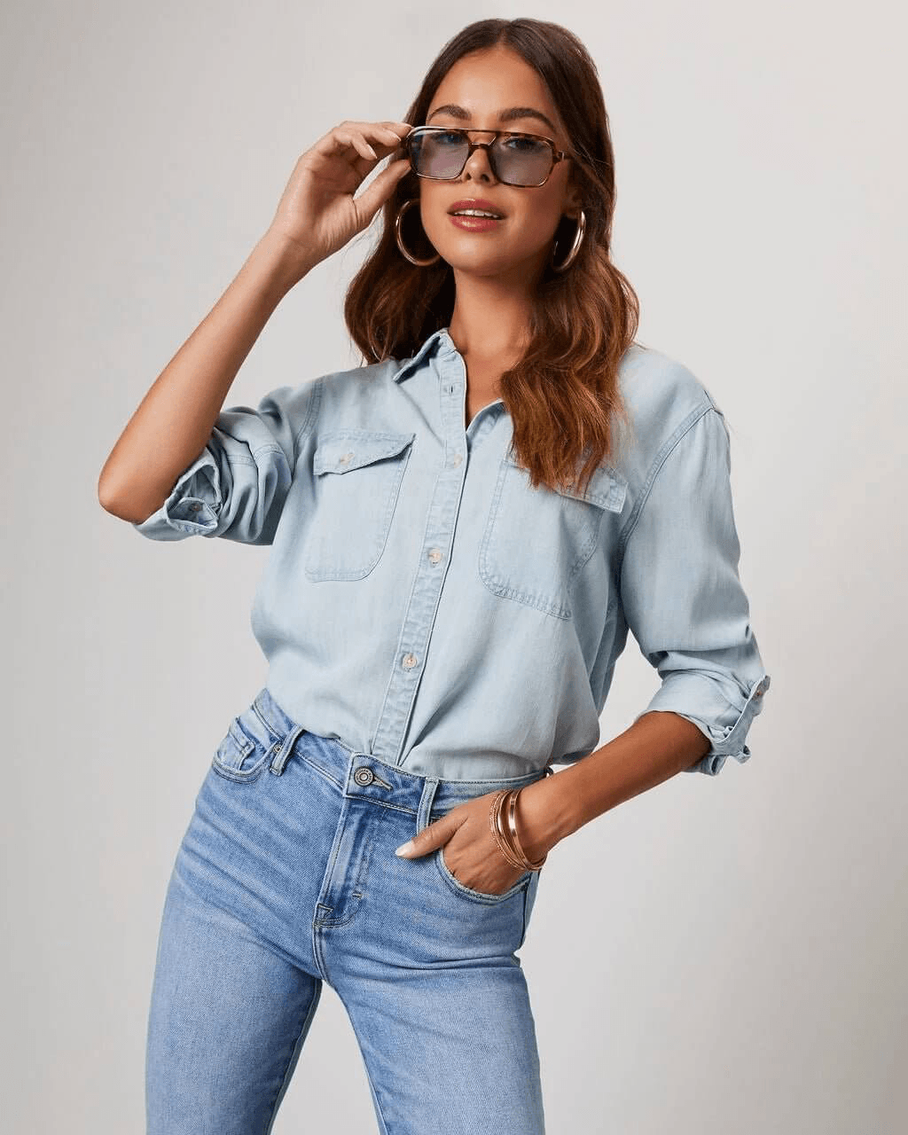 Dawna | Women's Long Sleeve Button Front Denim Shirt