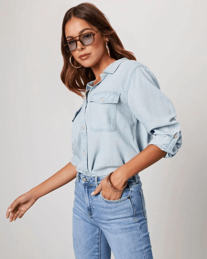 Dawna | Women's Long Sleeve Button Front Denim Shirt