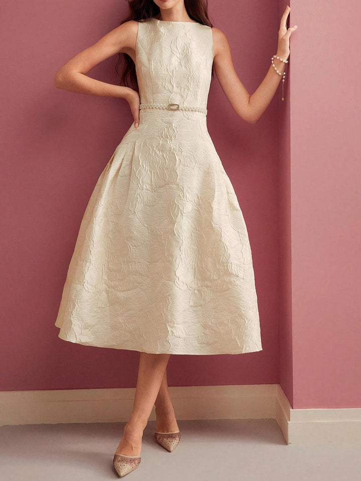 Women's Jacquard Floral A-Line Midi Dress - Boat Neck