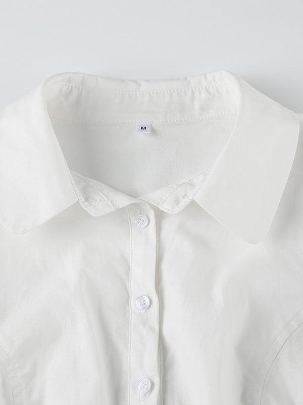 Dena | Women's Turn Down Collar Short Sleeve White Shirt