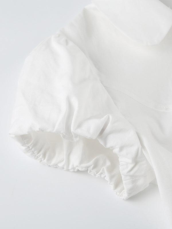 Dena | Women's Turn Down Collar Short Sleeve White Shirt