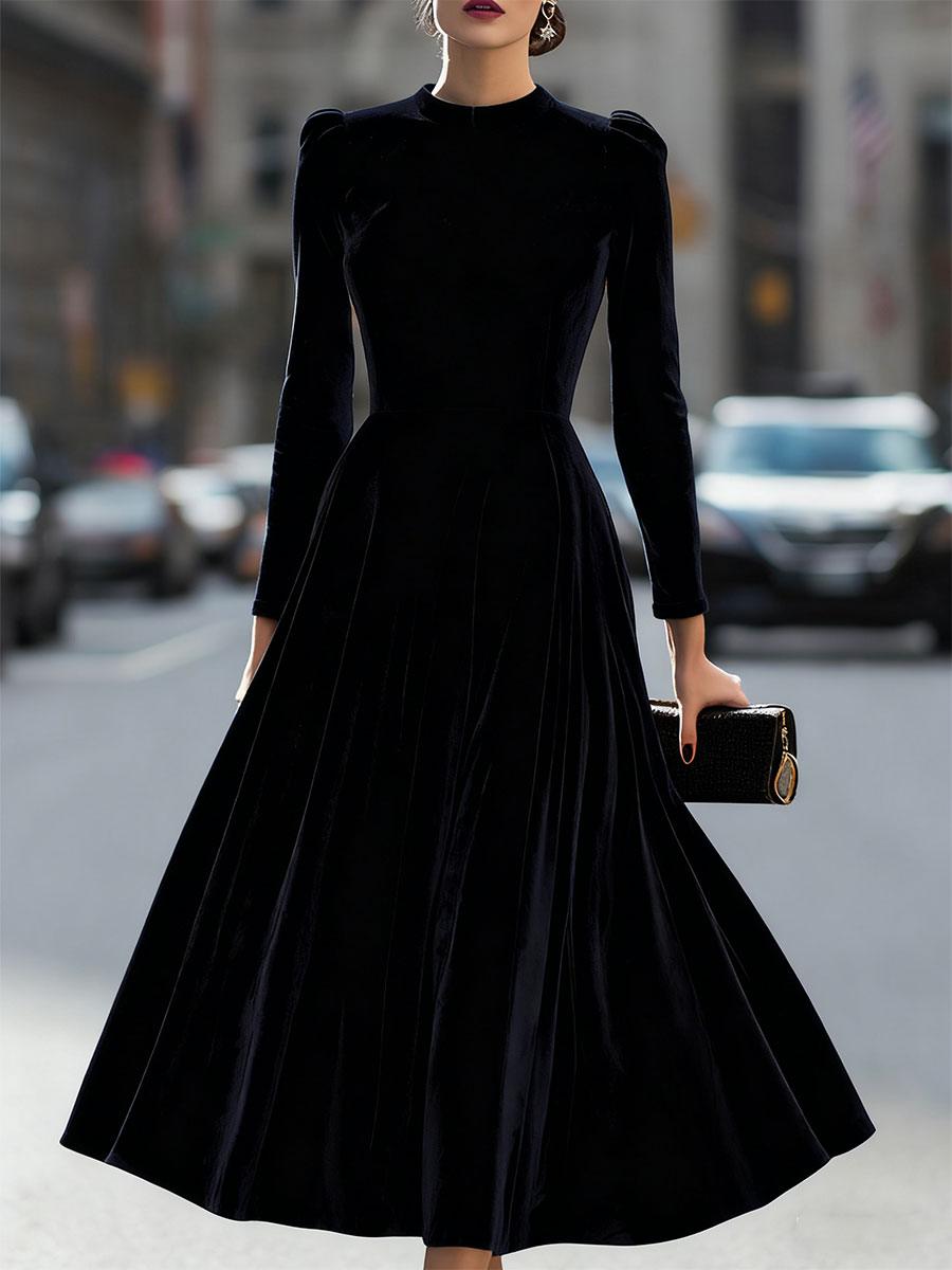 Natasha | Women’s Elegant Velvet Graduation Dress with Long Sleeves - Midi