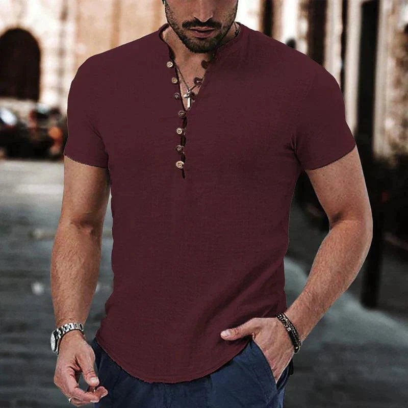 Justin | Men's Retro Multi Button Short Sleeve Henley Shirt