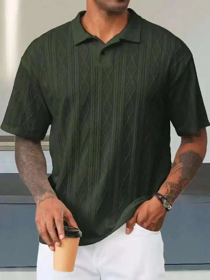 Men's Knit Short Sleeve Shirt - Contrast Collar Detail