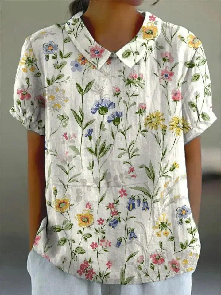 Nancy | Women's Linen Floral Embroidered Shirt