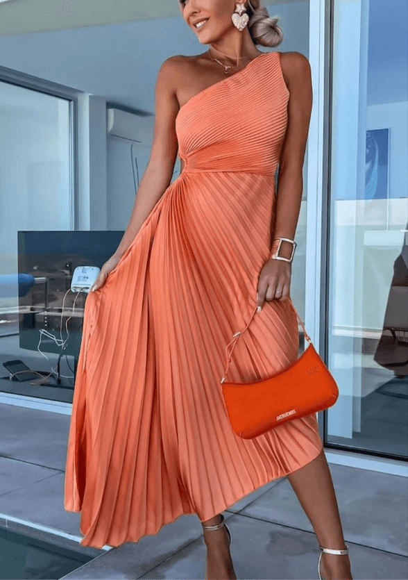 Vivienne | Women’s Elegant Maxi Wedding Guest Dress with One Shoulder Neckline
