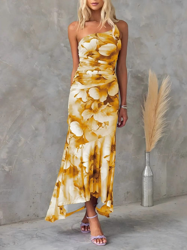 Women's Wedding Guest Floral One Shoulder Maxi Dress