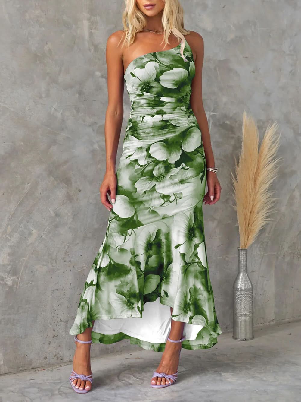 Women's Wedding Guest Floral One Shoulder Maxi Dress