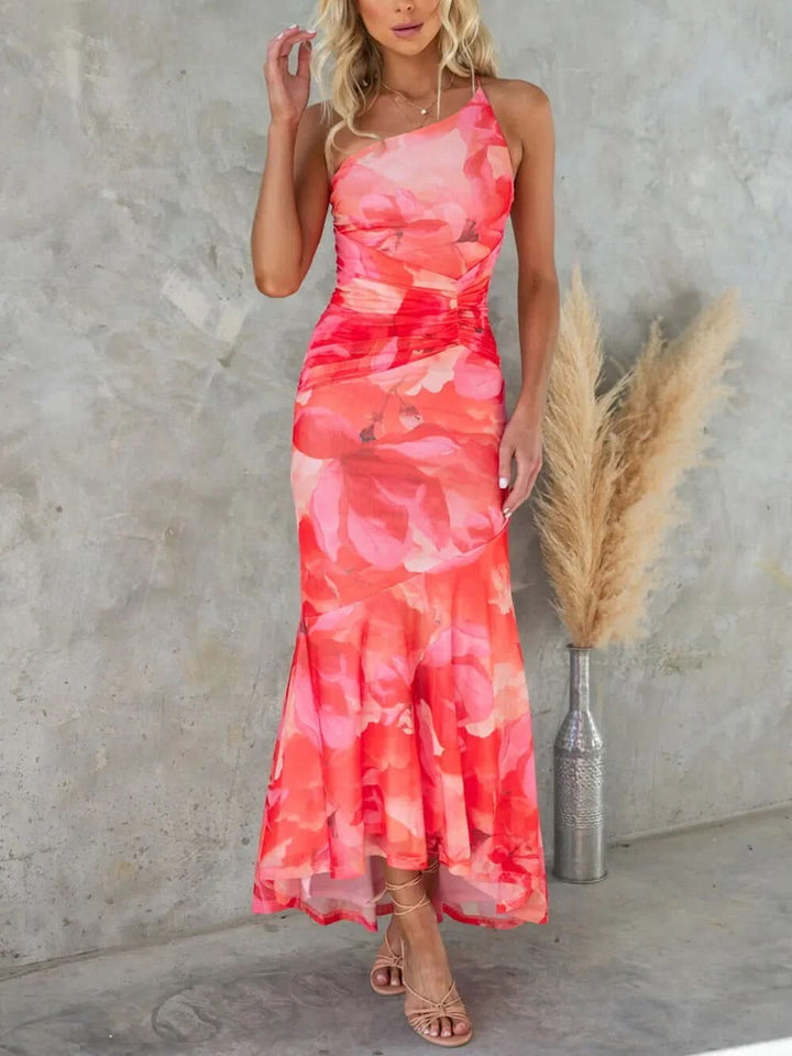 Women's Wedding Guest Floral One Shoulder Maxi Dress