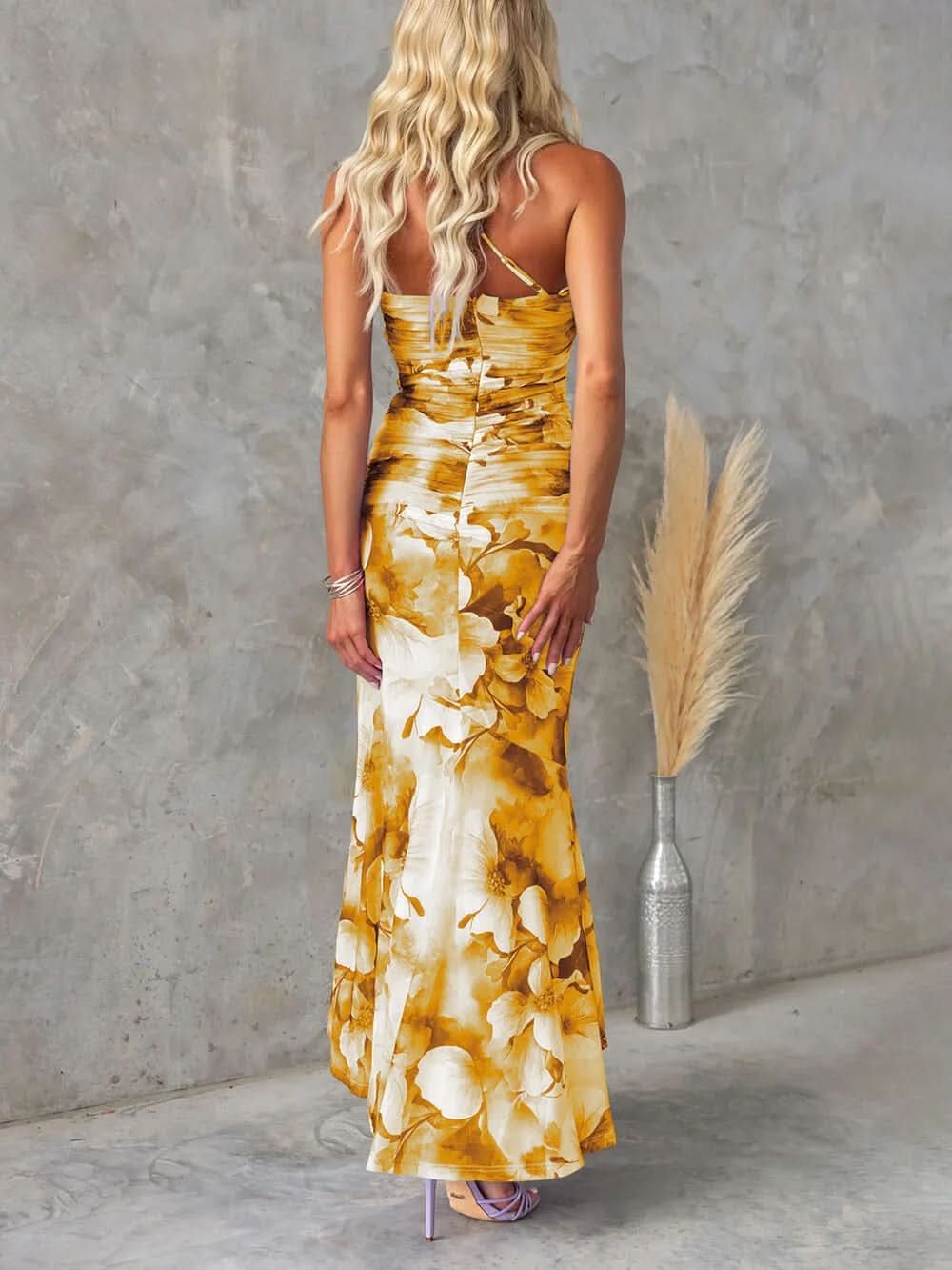 Women's Wedding Guest Floral One Shoulder Maxi Dress