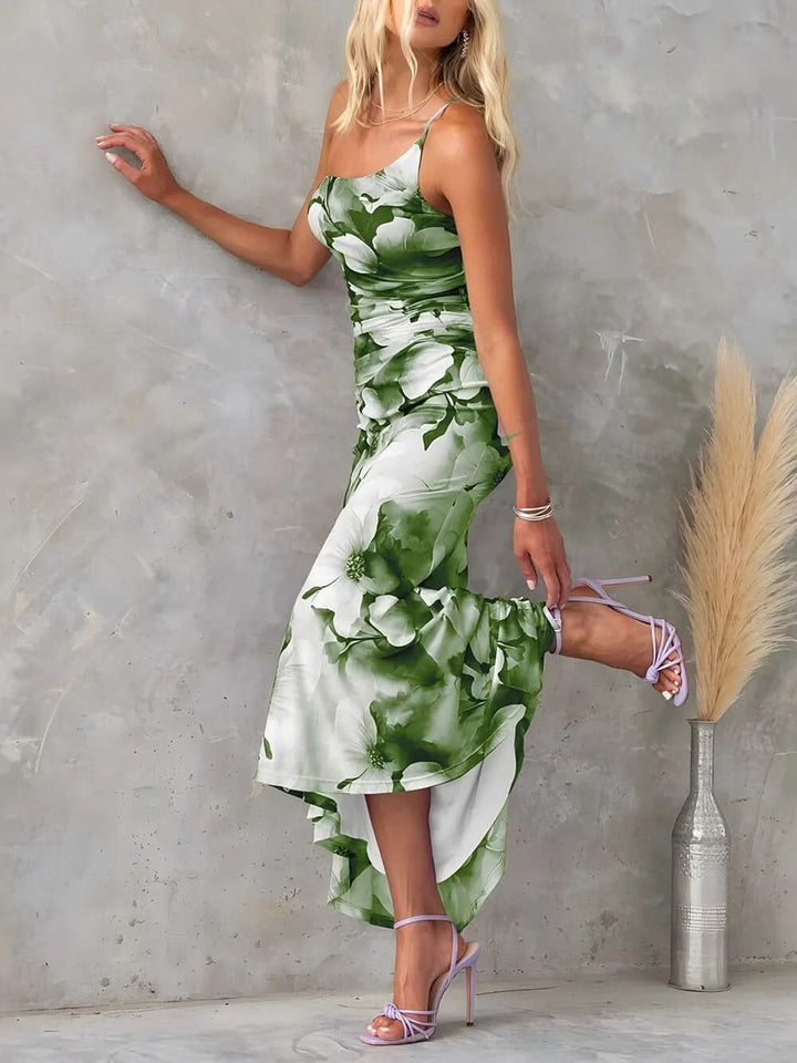 Women's Wedding Guest Floral One Shoulder Maxi Dress