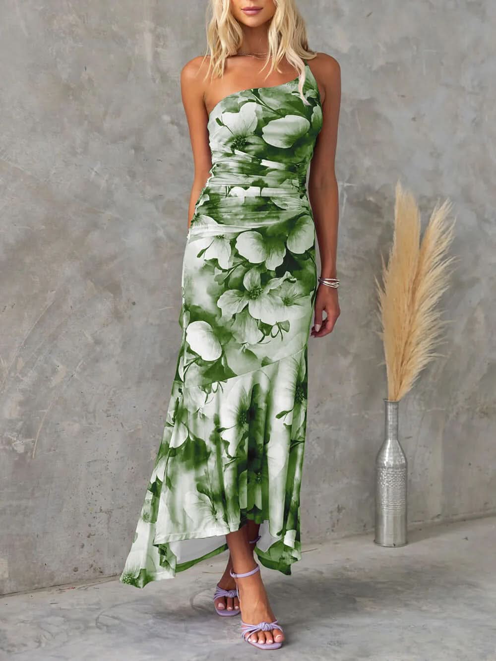 Women's Wedding Guest Floral One Shoulder Maxi Dress