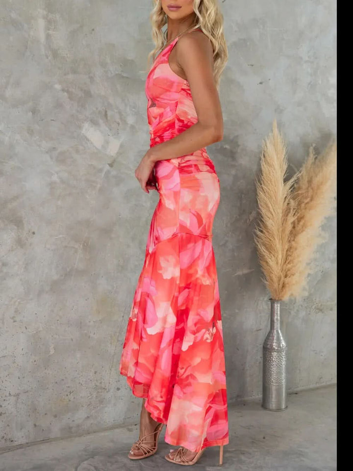 Women's Wedding Guest Floral One Shoulder Maxi Dress