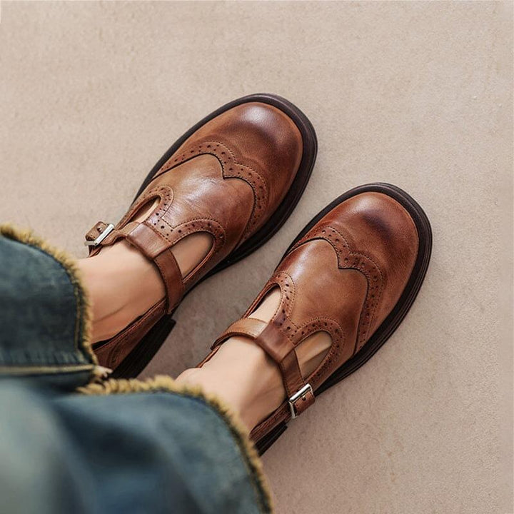Women’s Brown Mary Jane Loafers – Buckle Strap Comfort Walking Shoes for Casual Everyday Wear