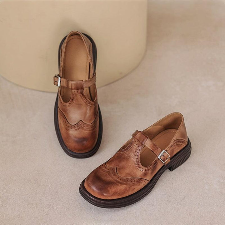 Women’s Brown Mary Jane Loafers – Buckle Strap Comfort Walking Shoes for Casual Everyday Wear