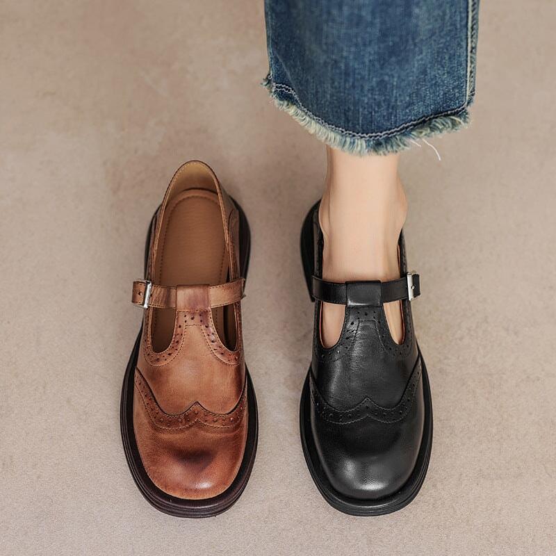 Women’s Brown Mary Jane Loafers – Buckle Strap Comfort Walking Shoes for Casual Everyday Wear