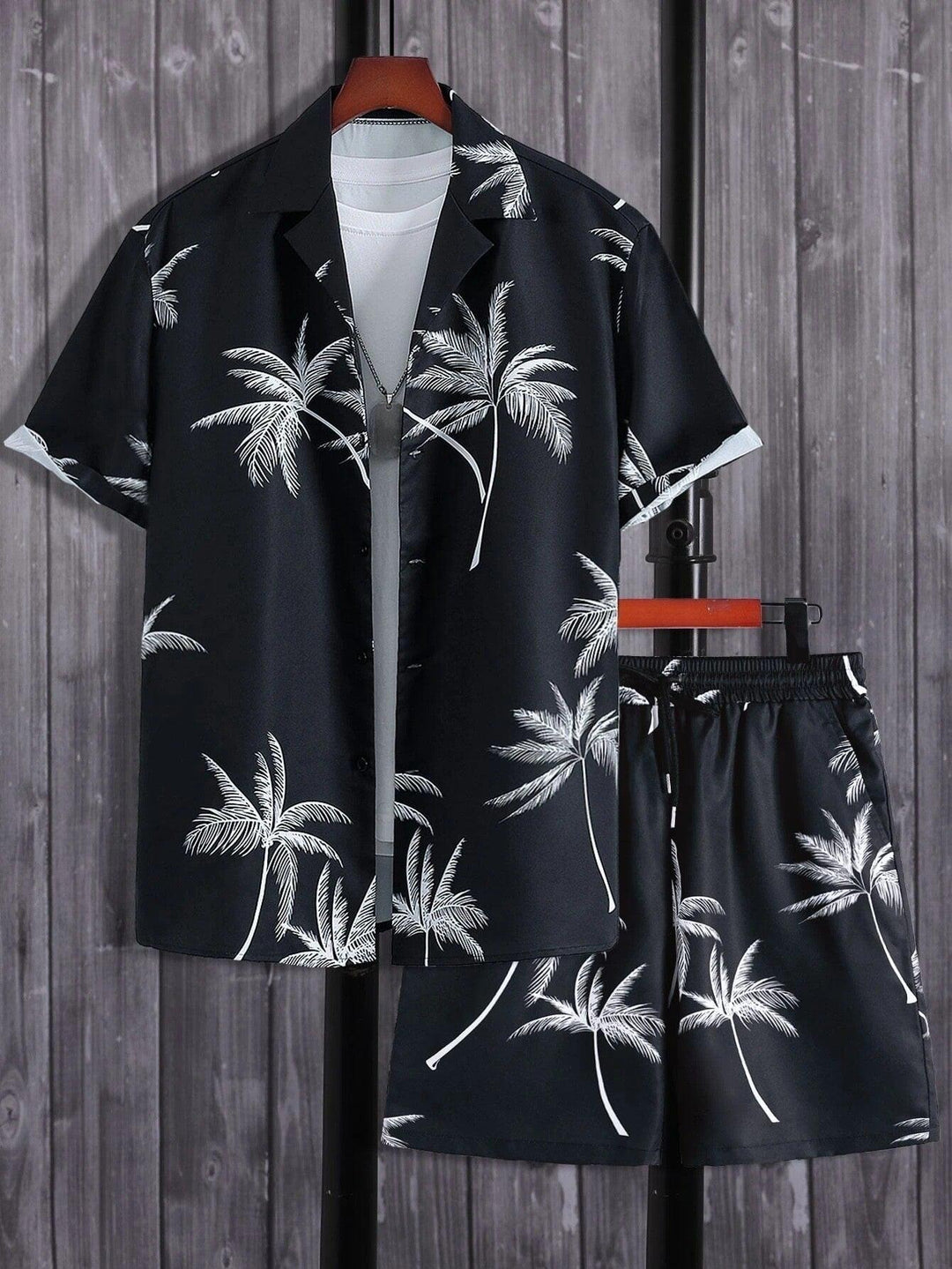 Men's Tropical Palm Print Short Sleeve Shirt and Shorts Set
