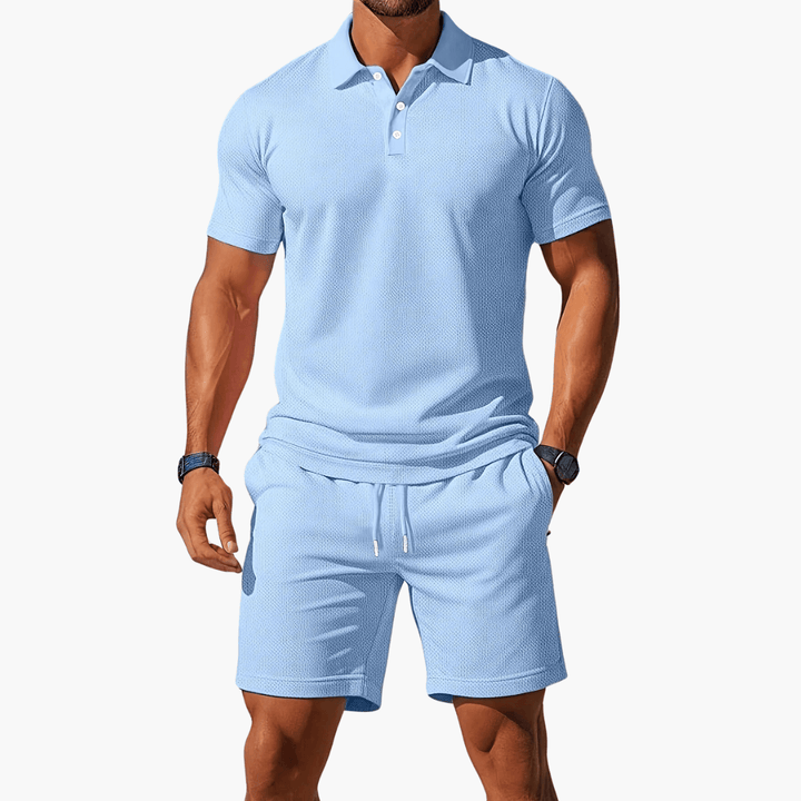 James | Men’s Casual Polo Shirt Shorts Two Piece Set with Drawstring