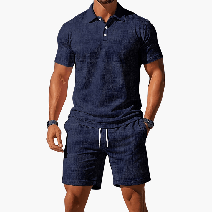 James | Men’s Casual Polo Shirt Shorts Two Piece Set with Drawstring