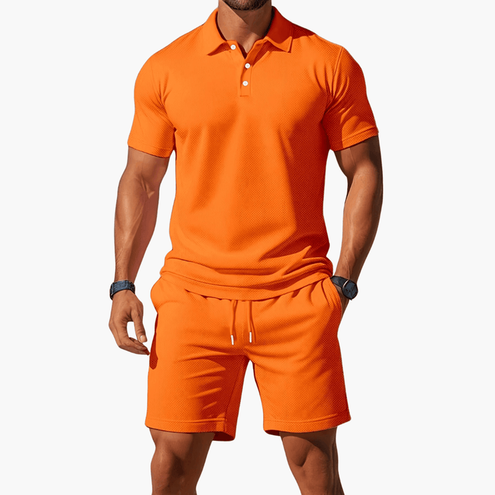 James | Men’s Casual Polo Shirt Shorts Two Piece Set with Drawstring