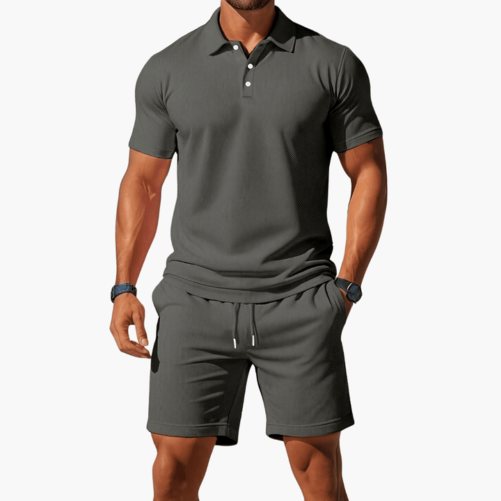 James | Men’s Casual Polo Shirt Shorts Two Piece Set with Drawstring