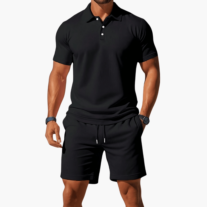 James | Men’s Casual Polo Shirt Shorts Two Piece Set with Drawstring