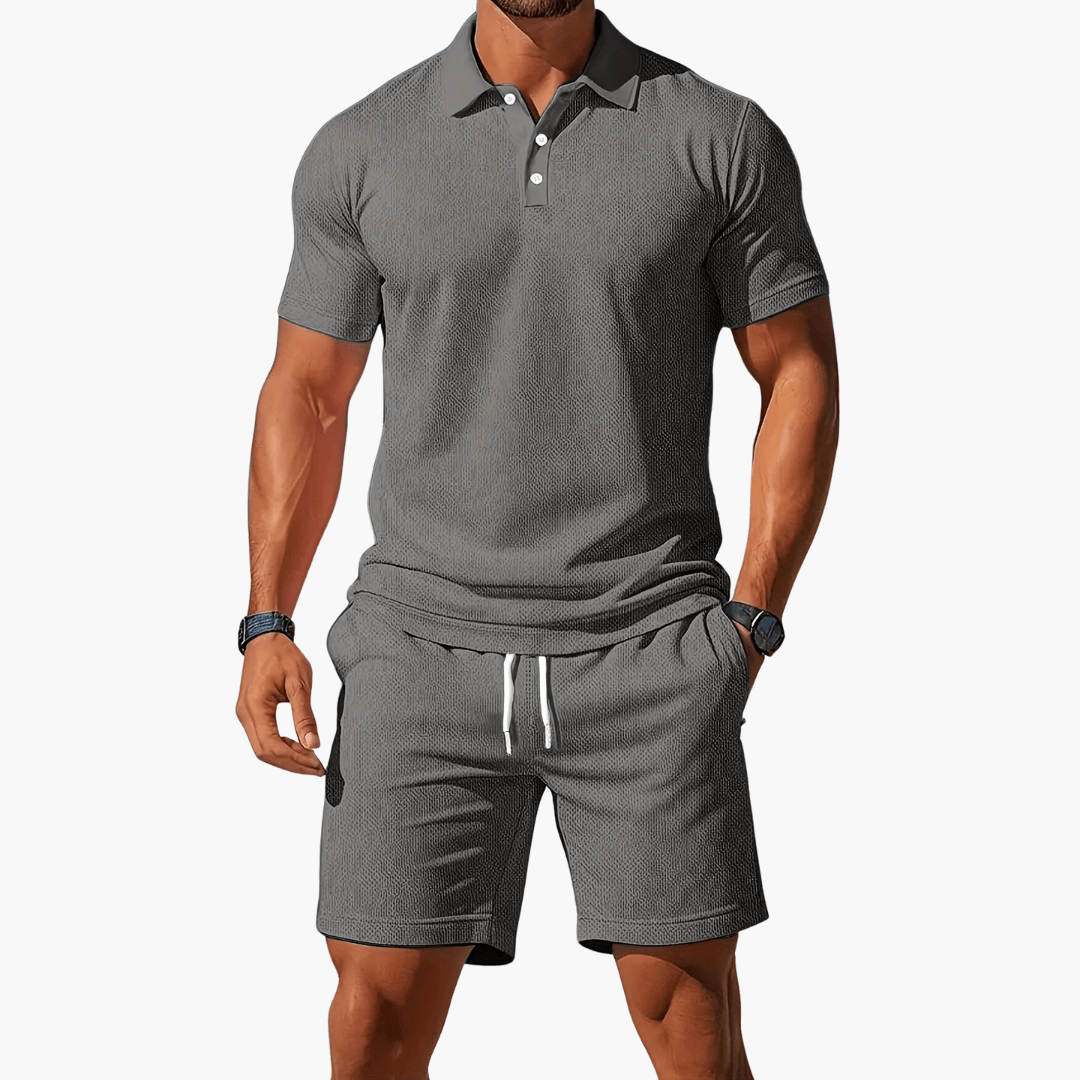 James | Men’s Casual Polo Shirt Shorts Two Piece Set with Drawstring