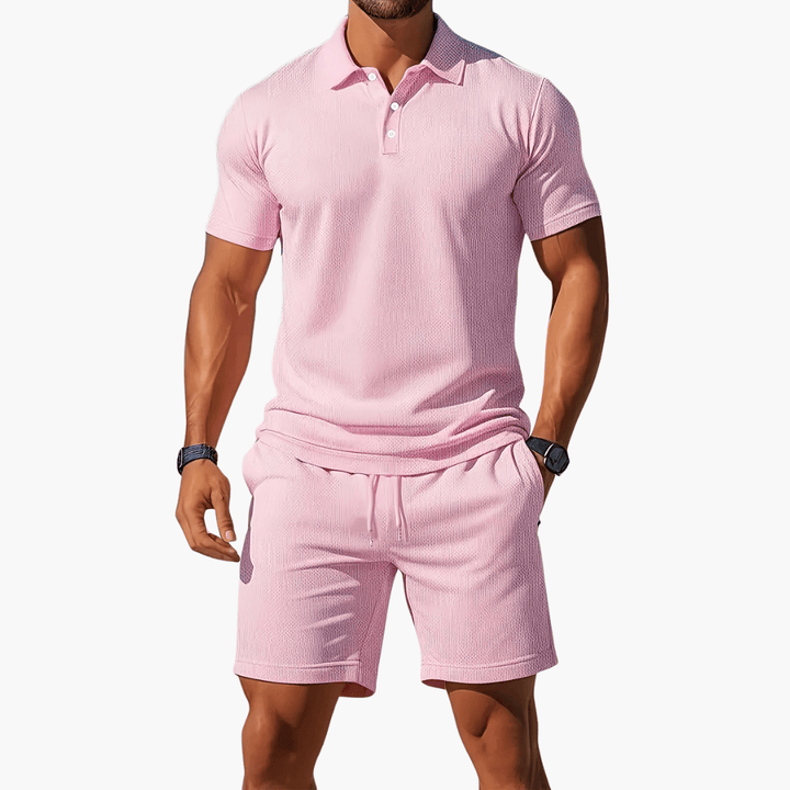 James | Men’s Casual Polo Shirt Shorts Two Piece Set with Drawstring