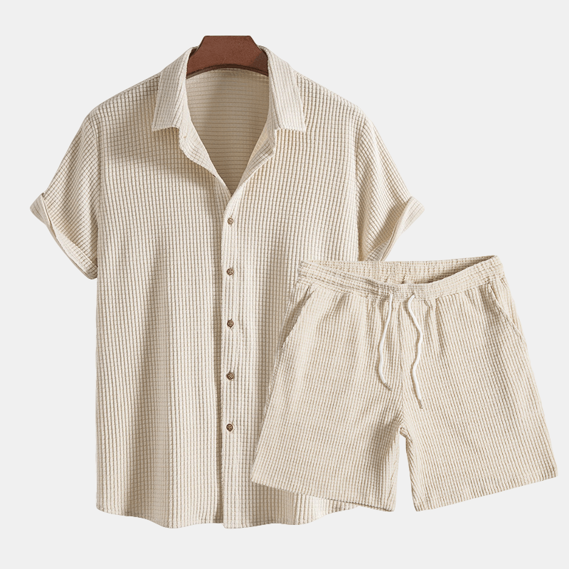 Tommy | Men’s Casual Button-Up Shirt Shorts Two Piece Set with Drawstring