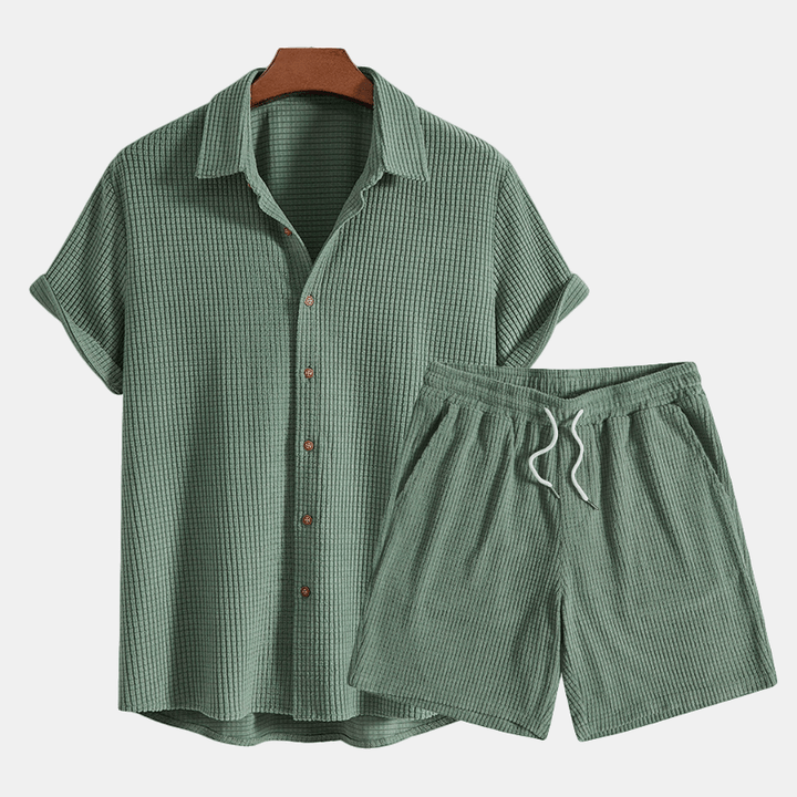 Tommy | Men’s Casual Button-Up Shirt Shorts Two Piece Set with Drawstring