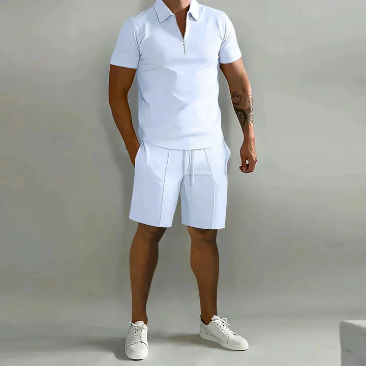 Freddie | Men’s Casual Polo Shirt Shorts Two Piece Set with Zip Neck