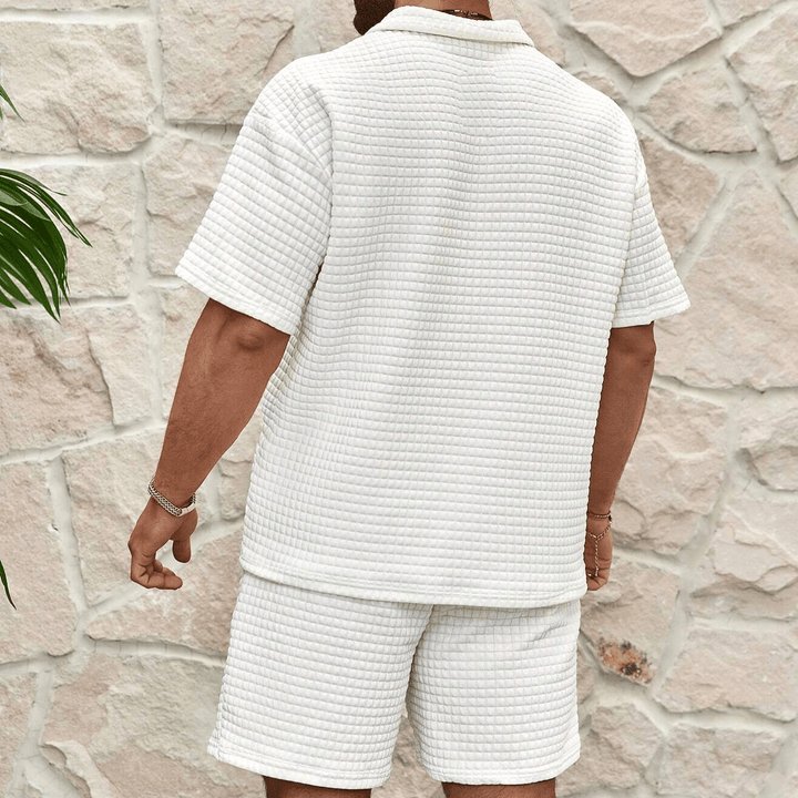 Men's Knit Quarter Zip Polo Top and Shorts Set