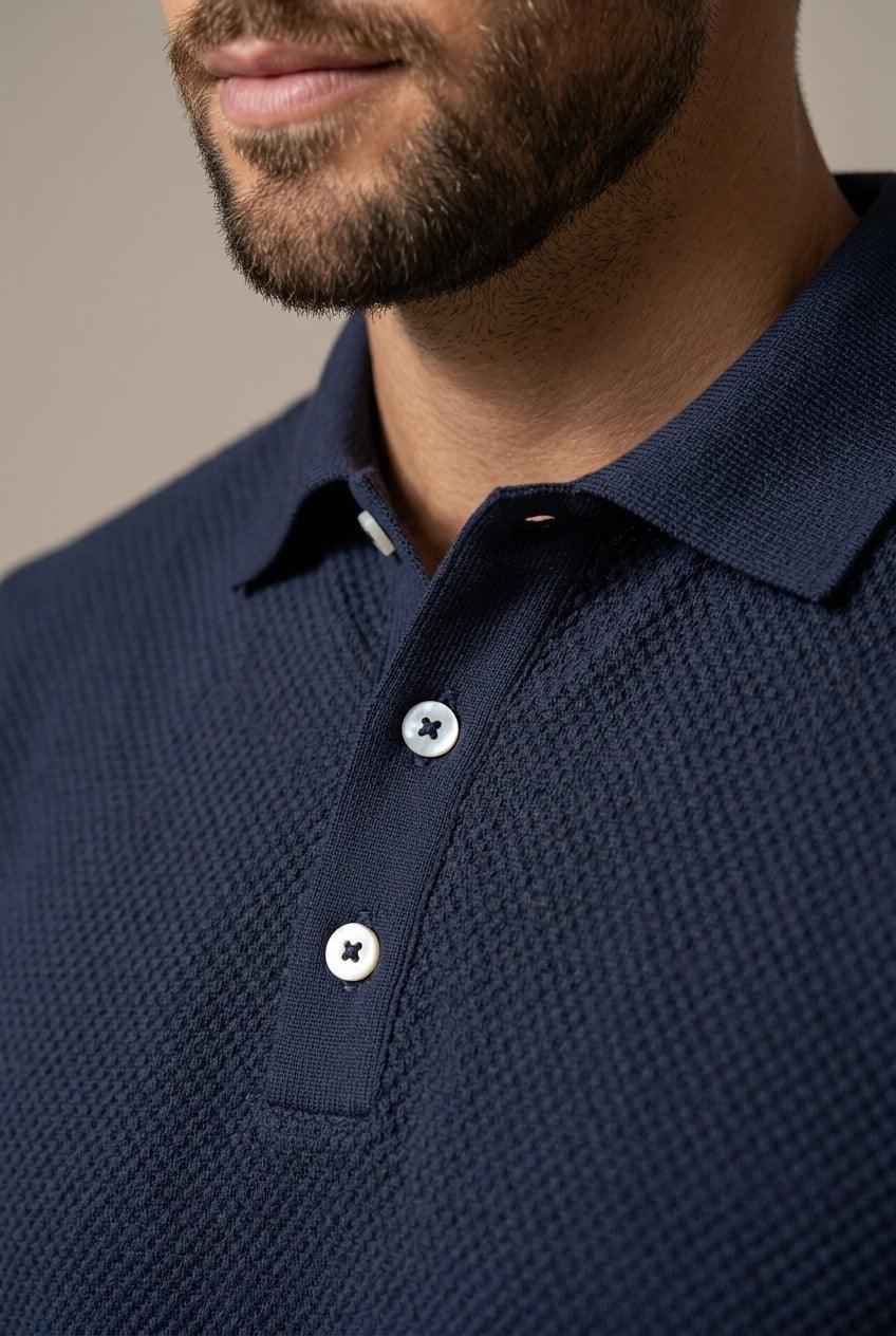Men's Textured Polo Shirt and Drawstring Shorts Set