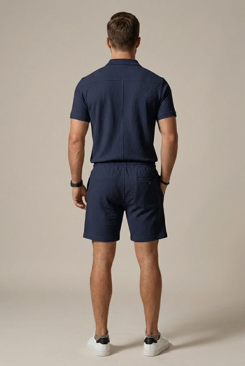 Men's Textured Polo Shirt and Drawstring Shorts Set