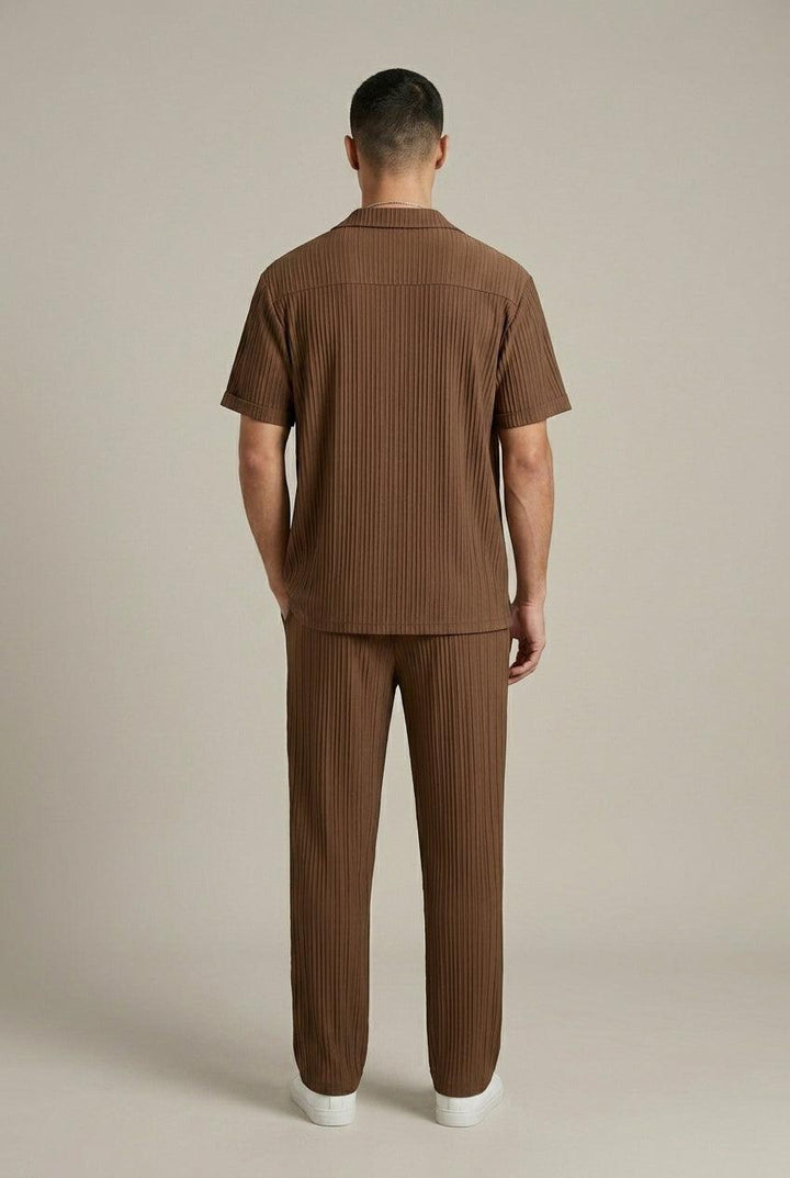 Men's Striped Texture Shirt and Drawstring Trousers Set