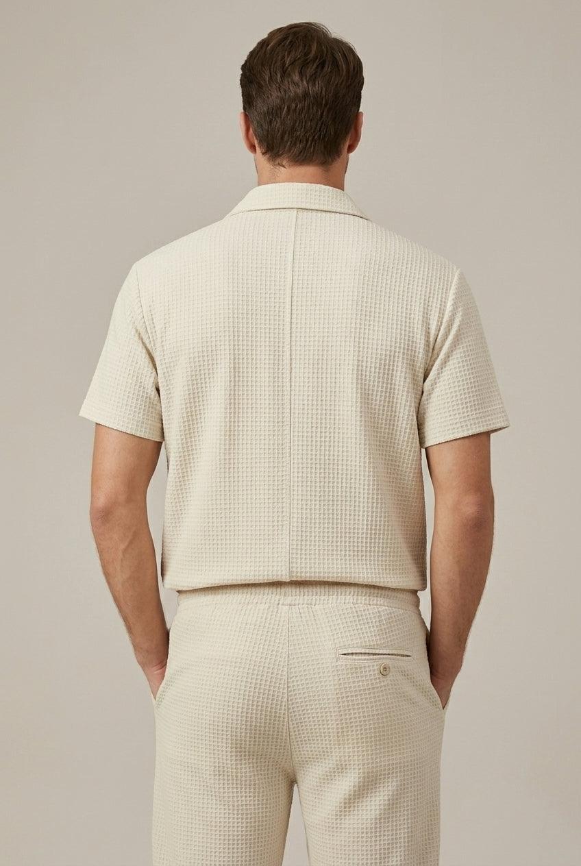 Men's Waffle Texture Shirt and Tailored Trousers Set