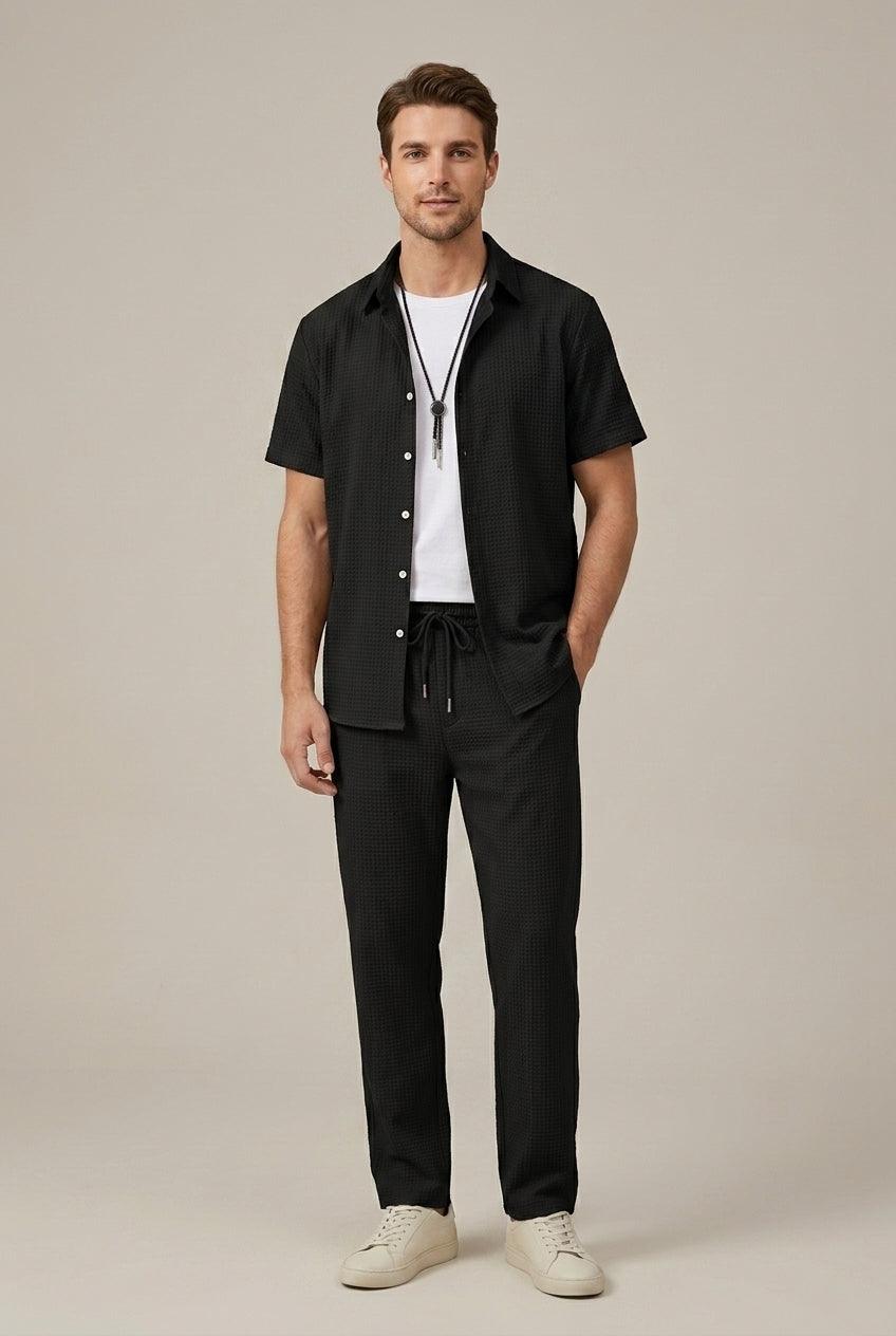 Men's Waffle Texture Shirt and Tailored Trousers Set