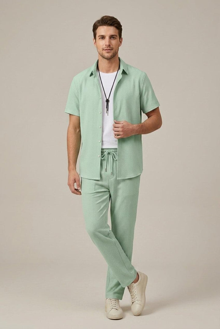 Men's Waffle Texture Shirt and Tailored Trousers Set