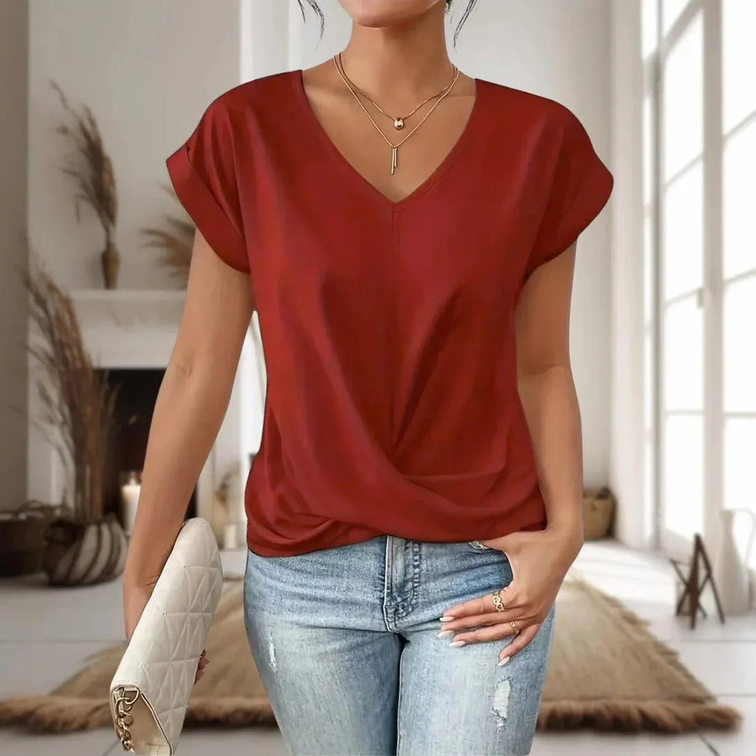 Women’s V-Neck Wrap Top – Casual Short Sleeve Summer T-Shirt