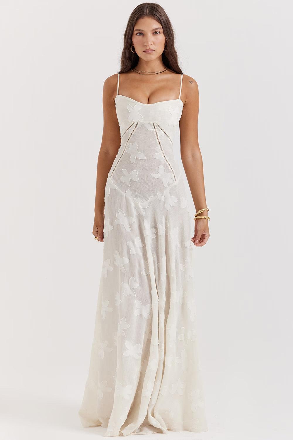 Women's Floral Maxi Dress - Spaghetti Strap - Sweetheart Neck - Corset Bodice - Floor Length Wedding Guest Dress