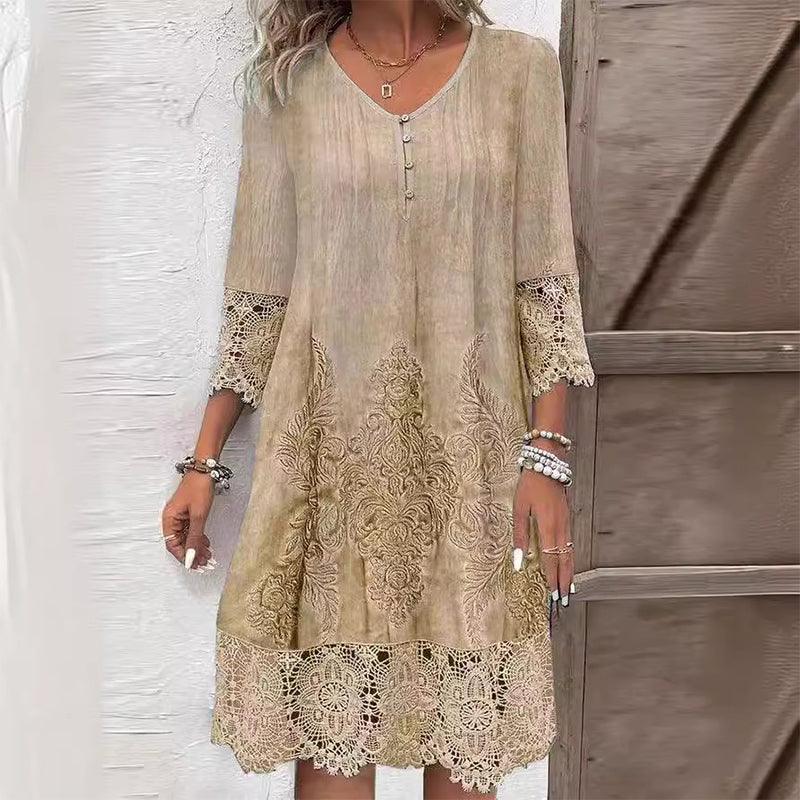 Jenna | Women's Lace Crochet Denim Midi Dress