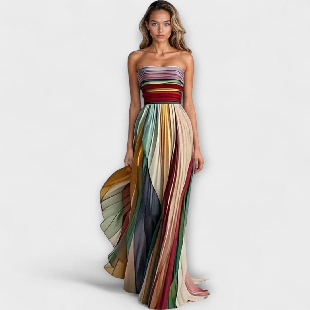 Pearl | Women’s Rainbow Strapless Pleated Wedding Guest Dress - Maxi