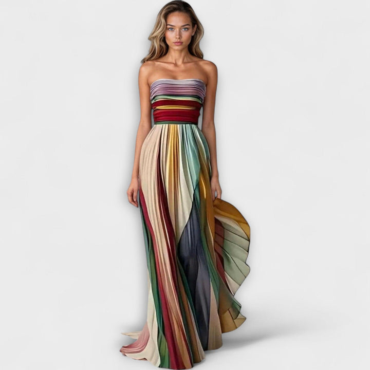 Pearl | Women’s Rainbow Strapless Pleated Wedding Guest Dress - Maxi